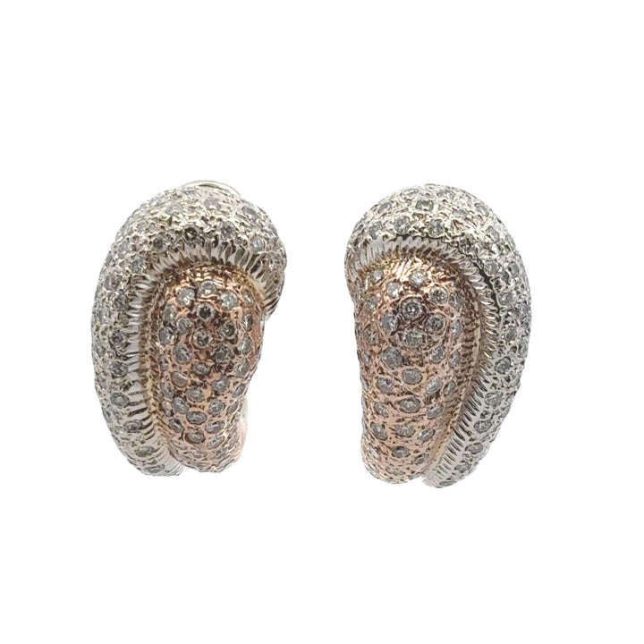 Modern Pave Diamond 18 Karat Two Tone Gold Leverback Earrings