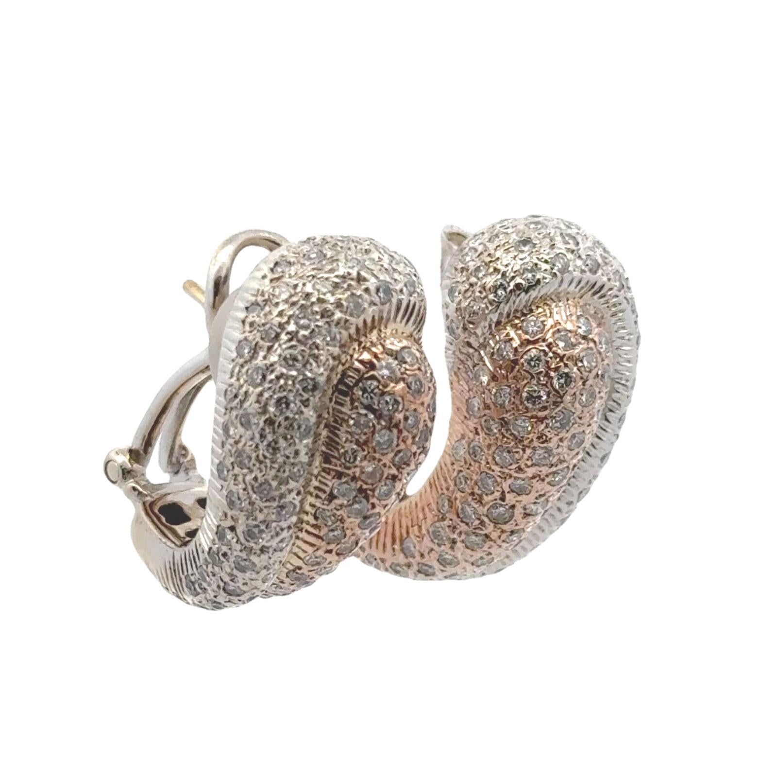 Modern Pave Diamond 18 Karat Two Tone Gold Leverback Earrings