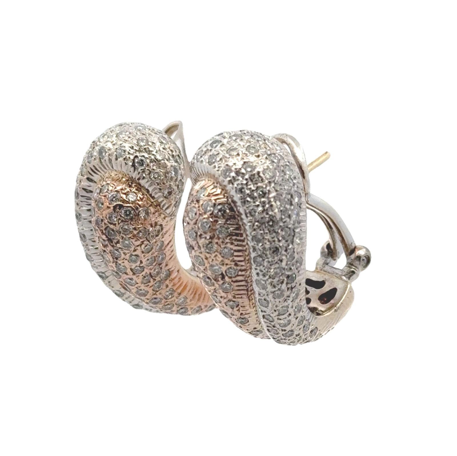 Modern Pave Diamond 18 Karat Two Tone Gold Leverback Earrings