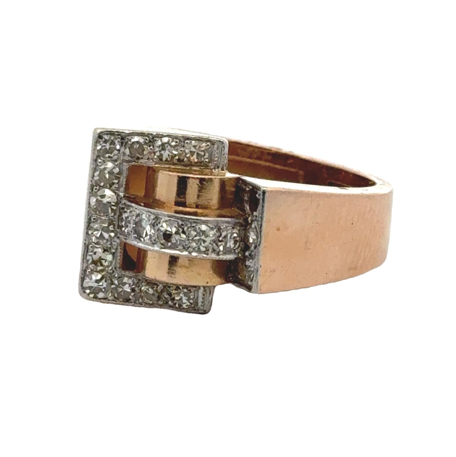 Mid-20th Century Retro Diamond 18 Karat Rose Gold Vintage Ring