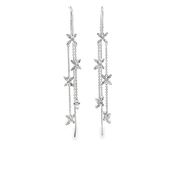 Diamond 14 Karat White Gold Threader Star Drop Dangle Modern Earrings