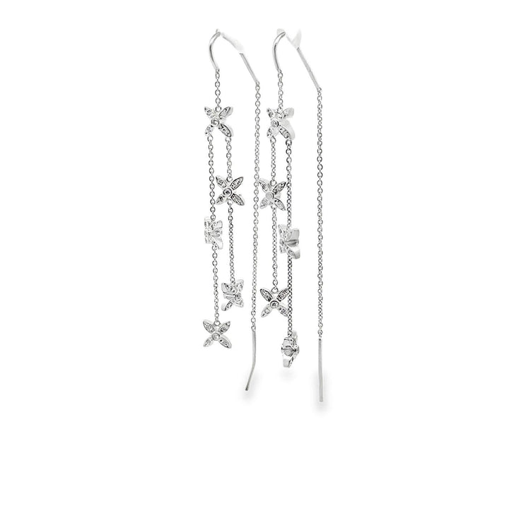 Diamond 14 Karat White Gold Threader Star Drop Dangle Modern Earrings