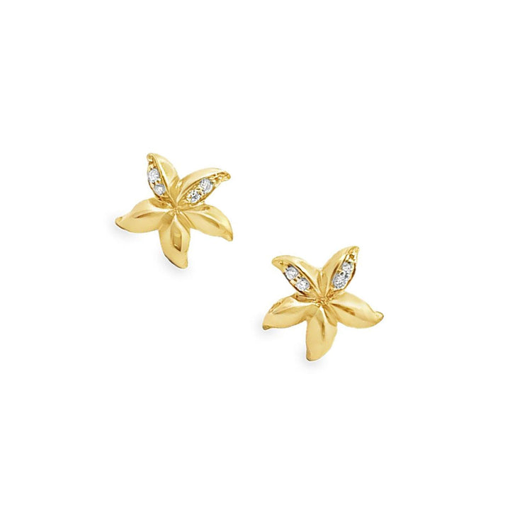 Modern Round Brilliant Diamond 14 Karat Yellow Gold Flower Stud Earrings