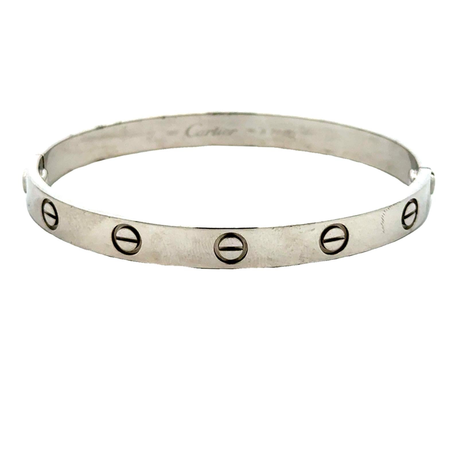 Cartier Love 18 Karat White Gold Bangle Bracelet. Size 17 Includes Papers