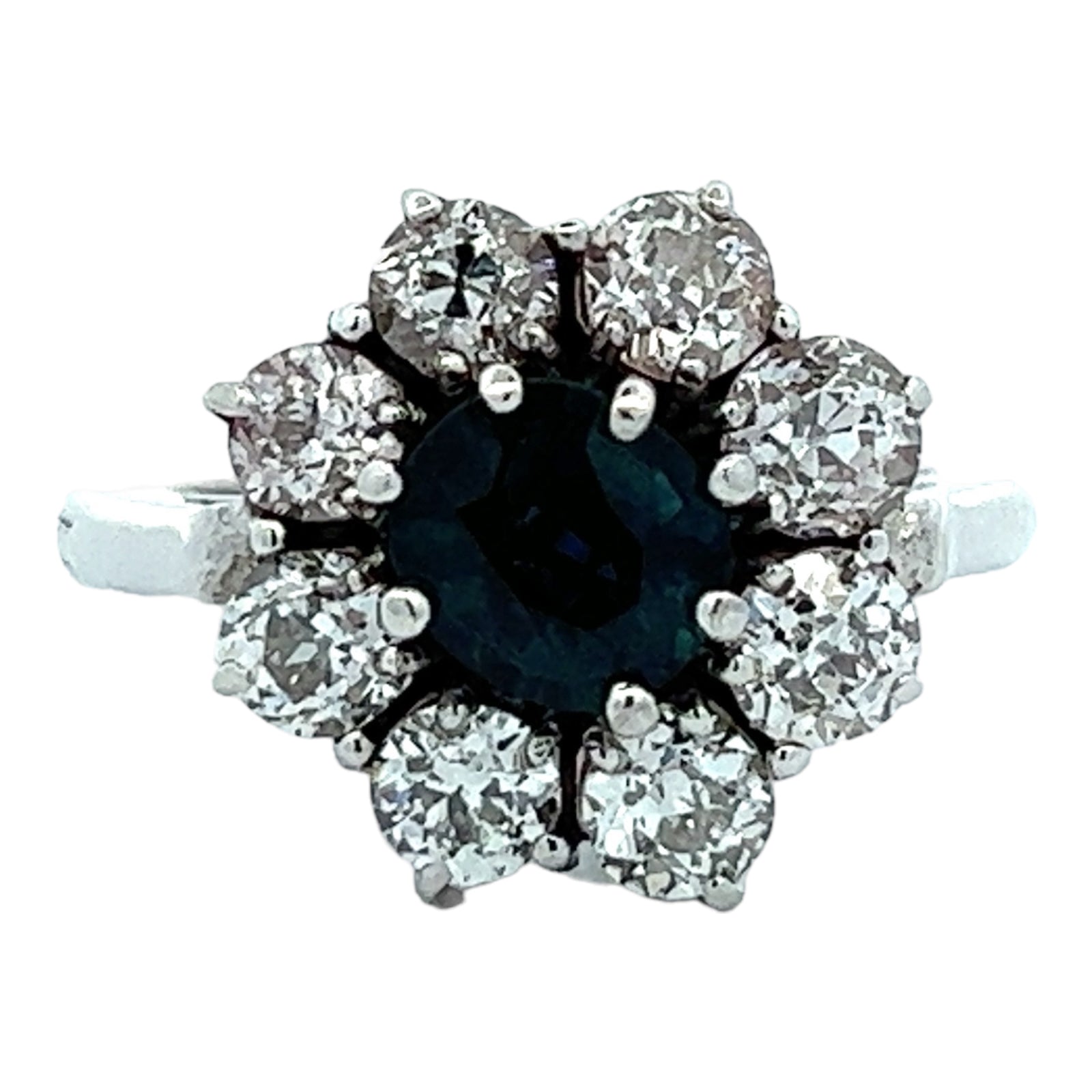 Sapphire Diamond 14 Karat White Gold Cocktail Ring Fingermate Shank