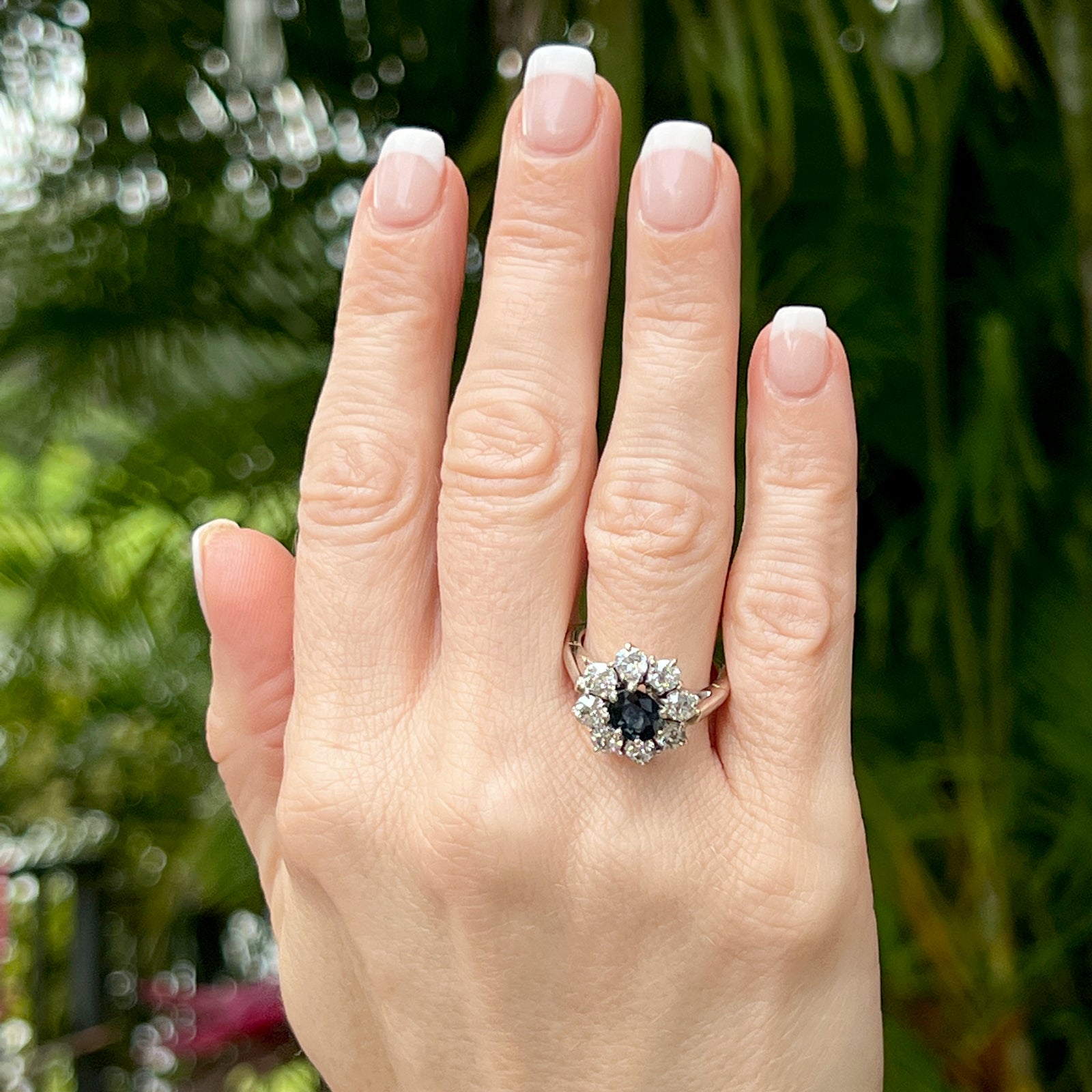 Sapphire Diamond 14 Karat White Gold Cocktail Ring Fingermate