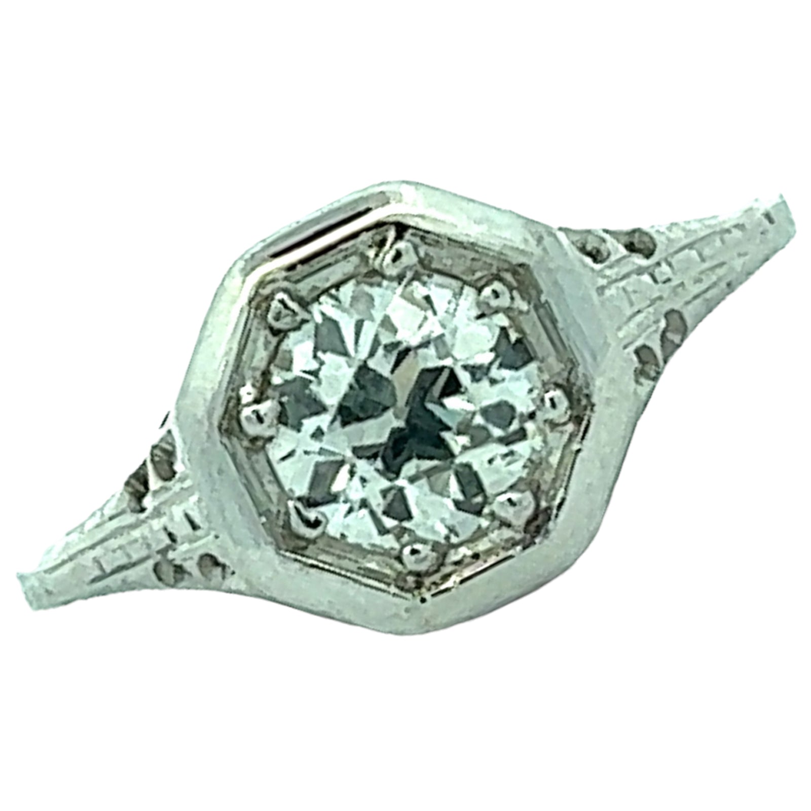 Art Deco Old European Diamond Filigree Engagement Ring