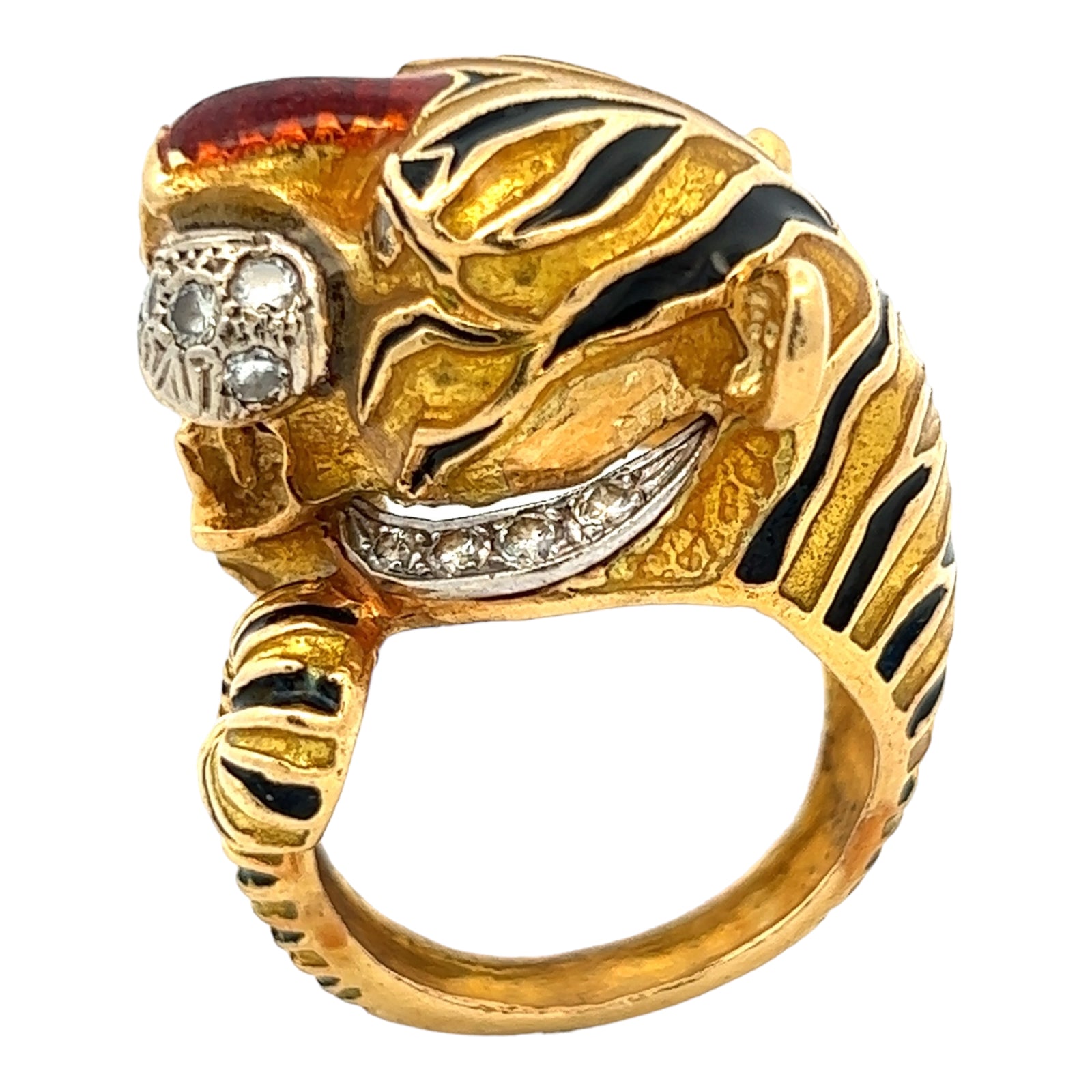 Diamond Enamel 18KYG Tiger Head Vintage Cocktail Ring – Bardys