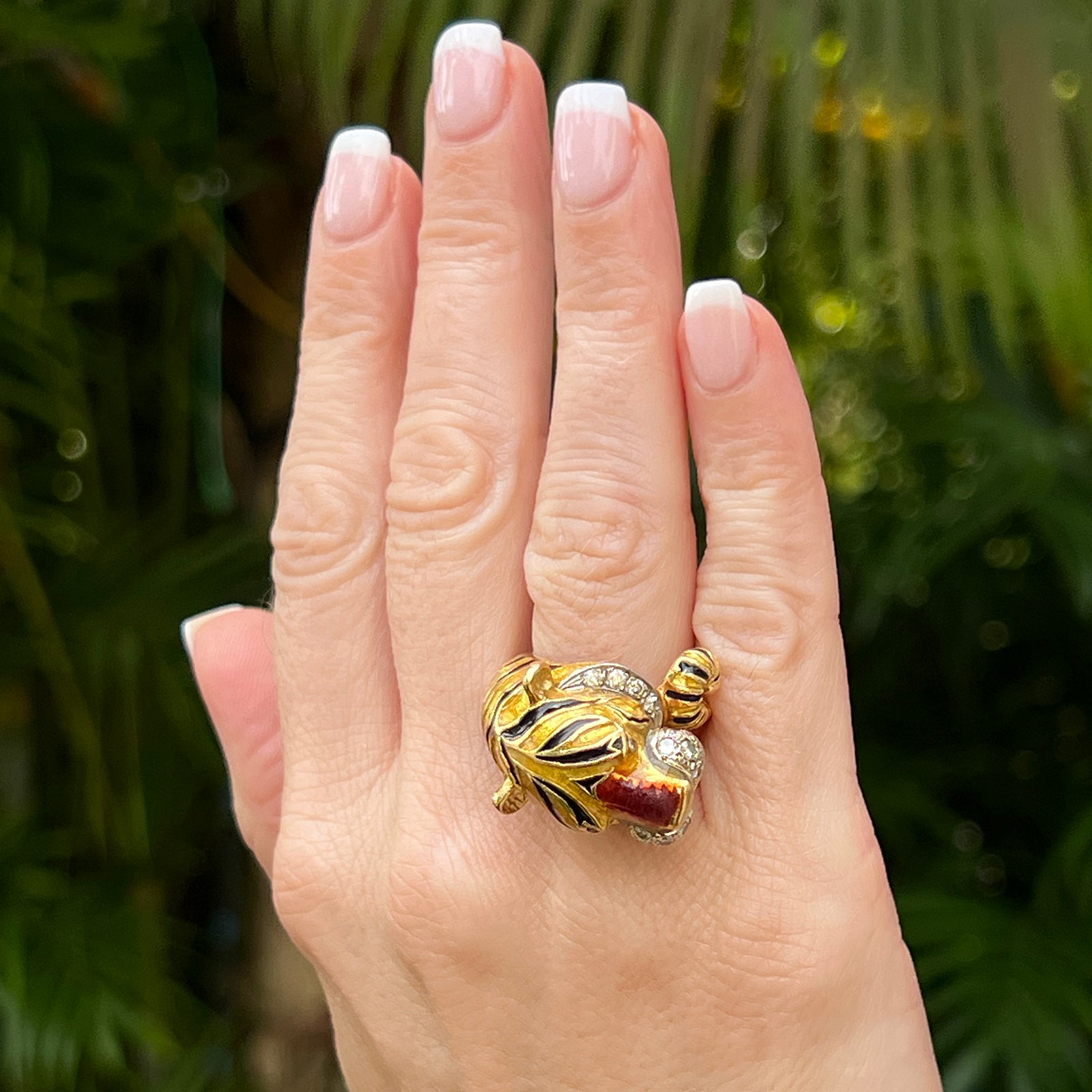 Diamond Enamel 18KYG Tiger Head Vintage Cocktail Ring – Bardys