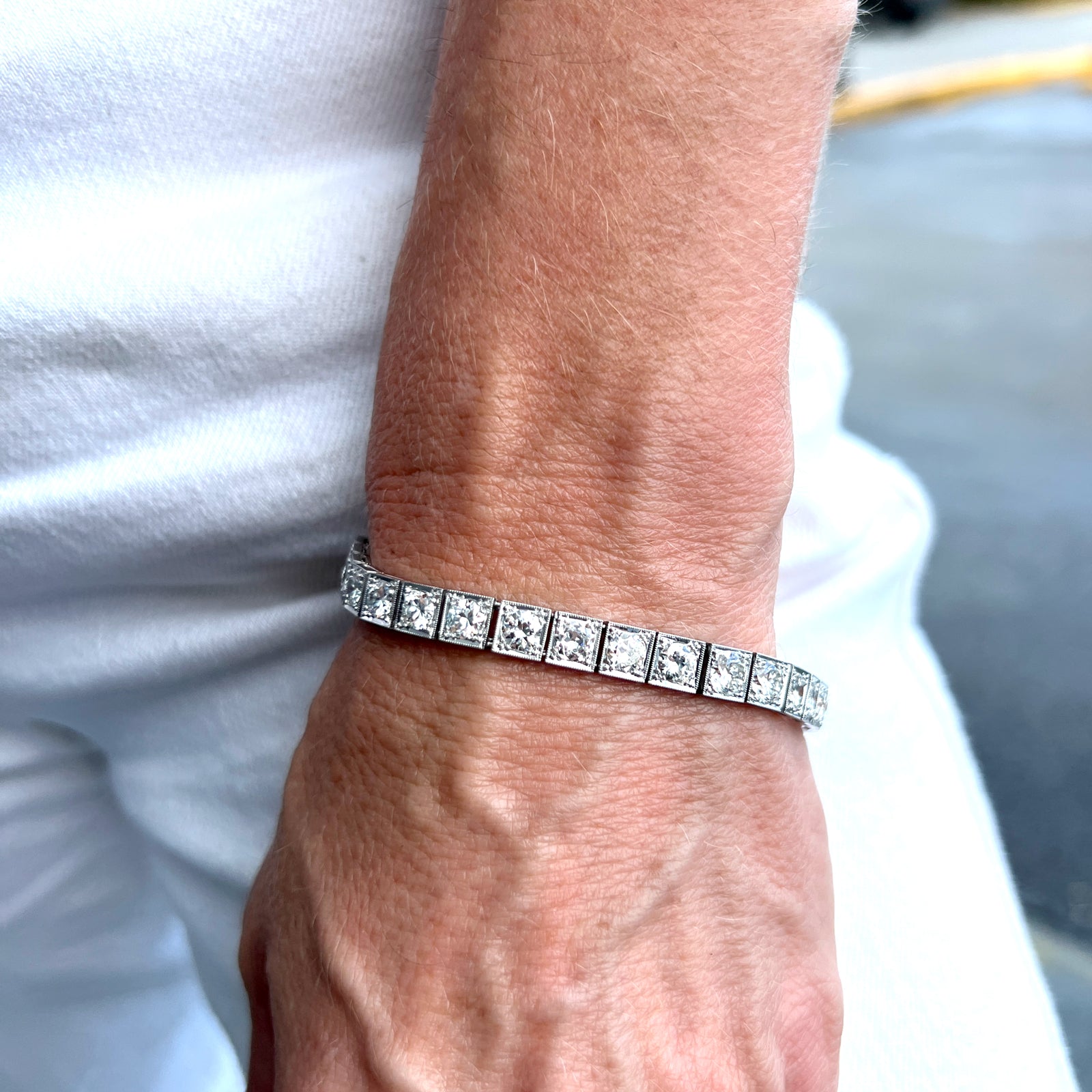 9.50 CTW Round Brilliant Diamond Platinum Estate Line Bracelet