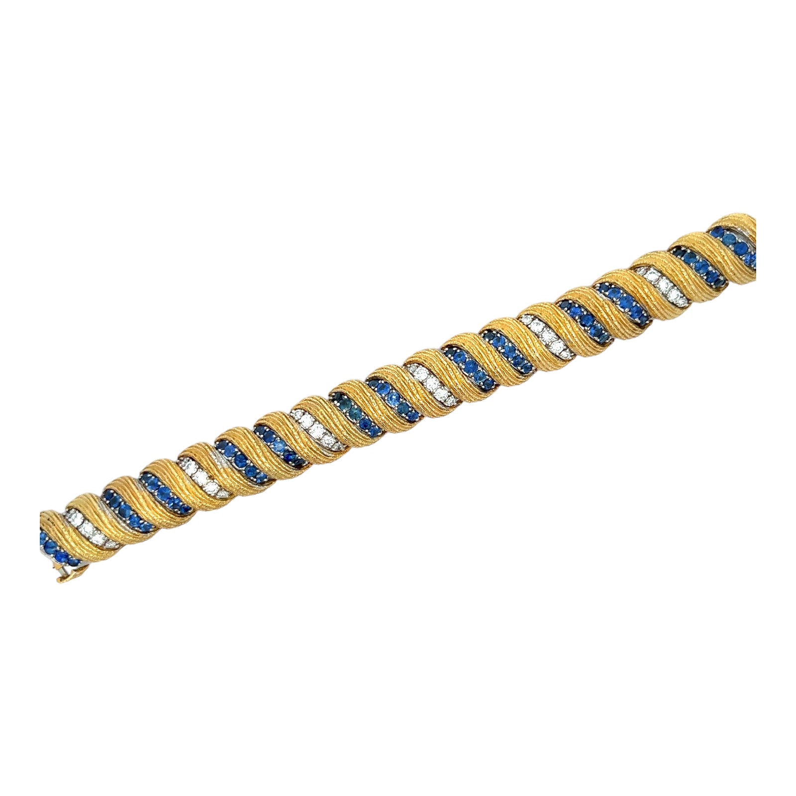 1960's Hammerman Brothers Diamond Sapphire 18 Karat Yellow Gold Bracelet