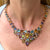 1970's Diamond Colorful Gemestone 18 Karat Yellow Gold Bib Link Vintage Necklace