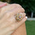 1950's Diamond Ruby Textured 14 Karat Yellow Gold Flower Ring