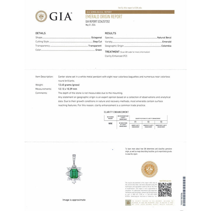 6.44 Carat Colombian Emerald Diamond 18 Karat White Gold Pendant Necklace