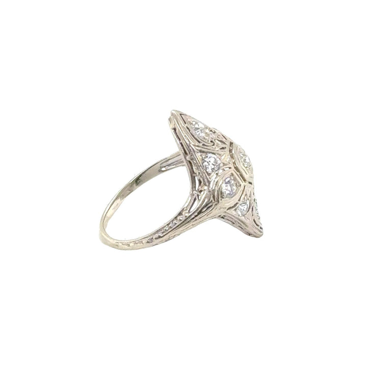 Art Deco Old European Cut Diamond 18 Karat White Gold Cocktail Ring