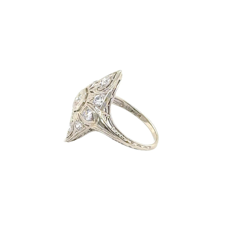 Art Deco Old European Cut Diamond 18 Karat White Gold Cocktail Ring