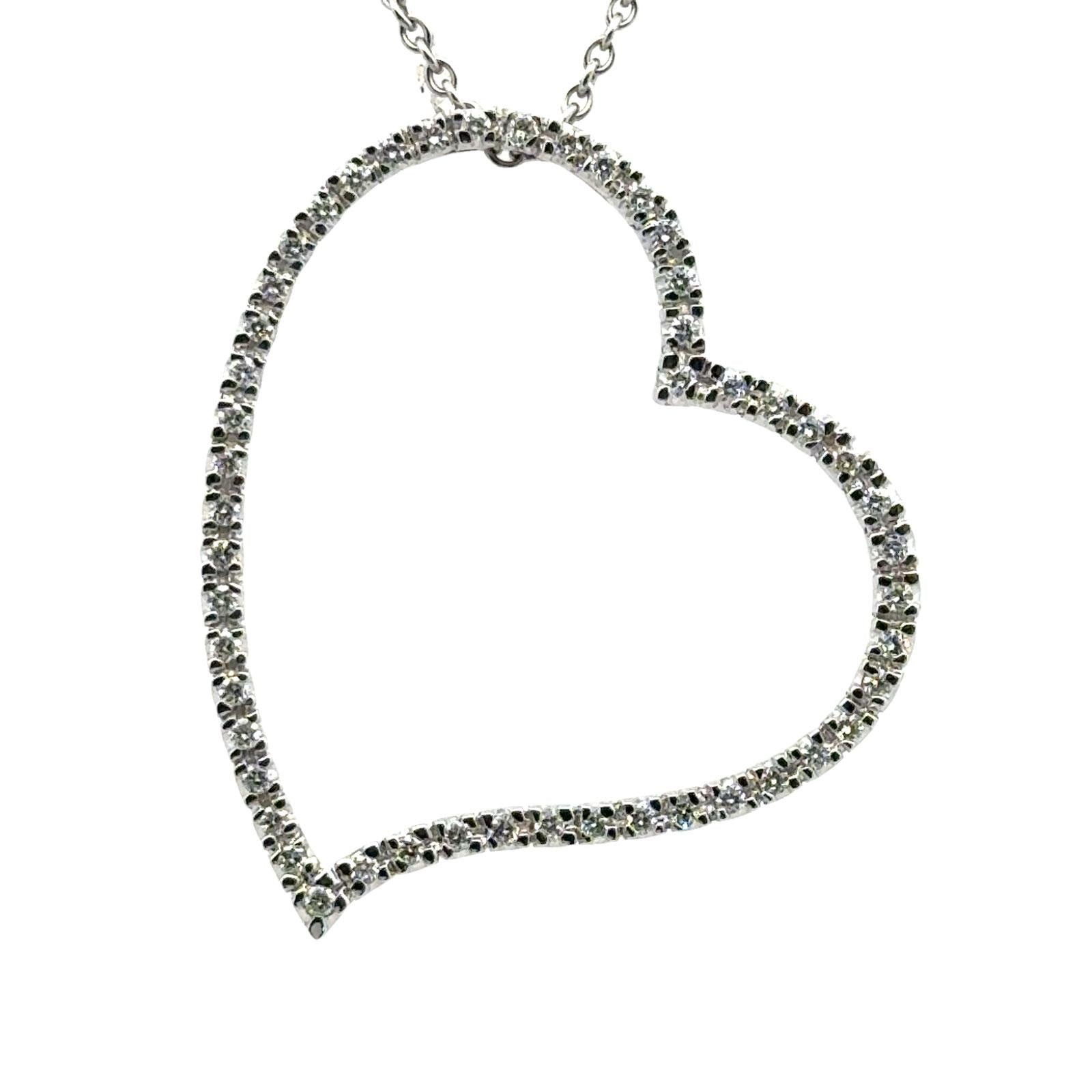 Modern Diamond 14K White Gold Large Open Floating Heart Pendant Necklace