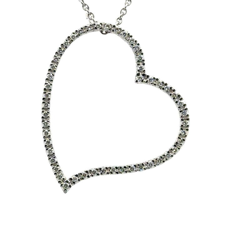 Modern Diamond 14K White Gold Large Open Floating Heart Pendant Necklace