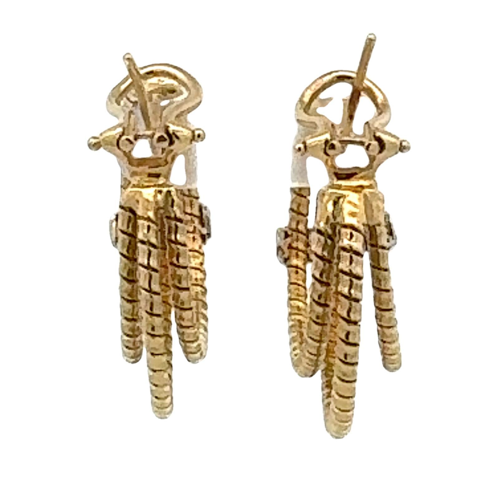 Diamond Three Row 18 Karat Yellow Gold Hoop Leverback Earrings