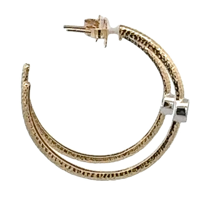 Bezel Set Diamond 14 Karat Yellow Gold 1.5 Inch Hoop Earrings