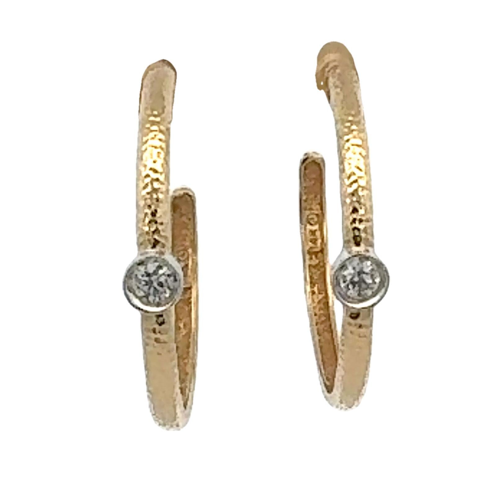 Bezel Set Diamond 14 Karat Yellow Gold 1.5 Inch Hoop Earrings