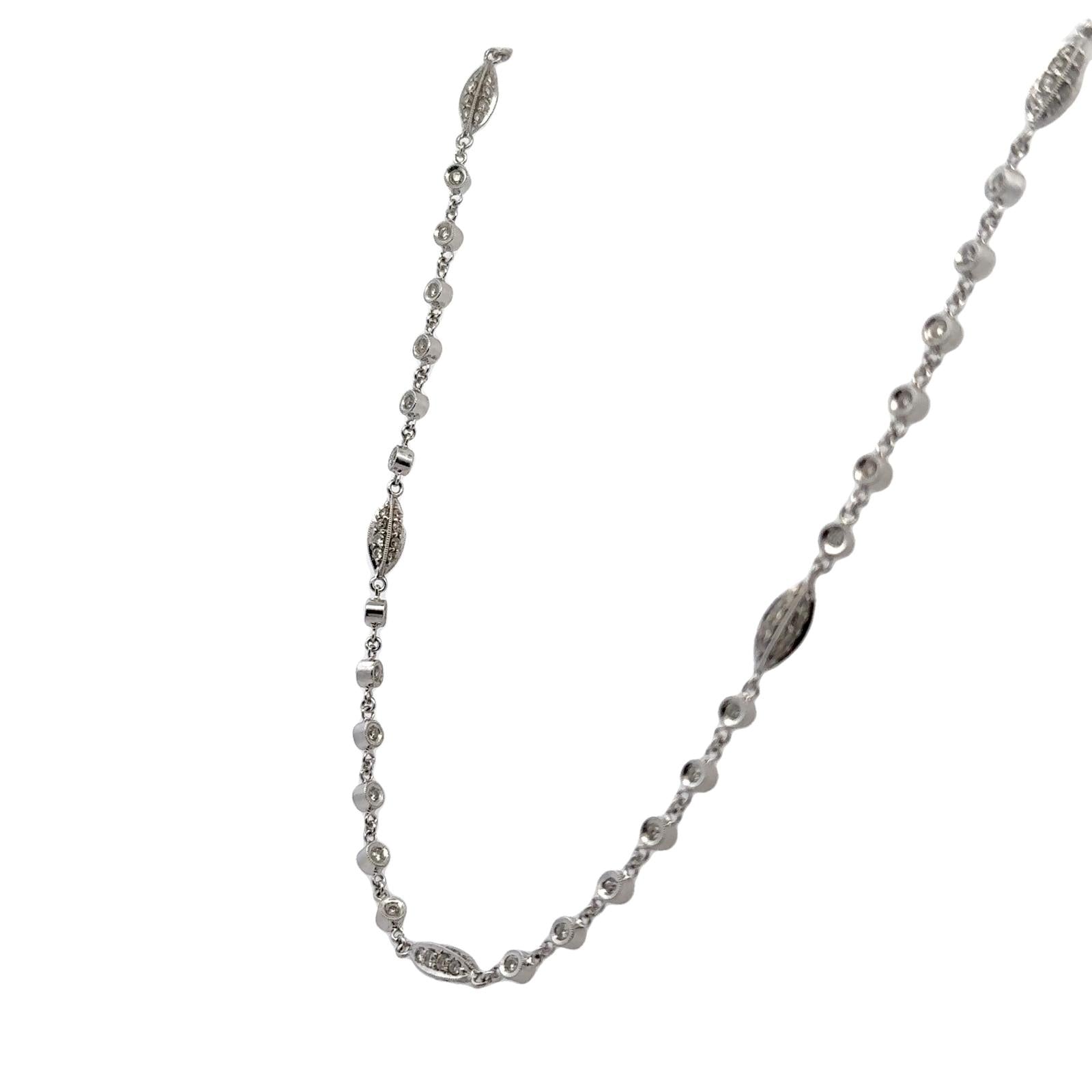 2- CTW Round Brilliant Diamond 18 Karat White Gold 16 Inch Link Necklace