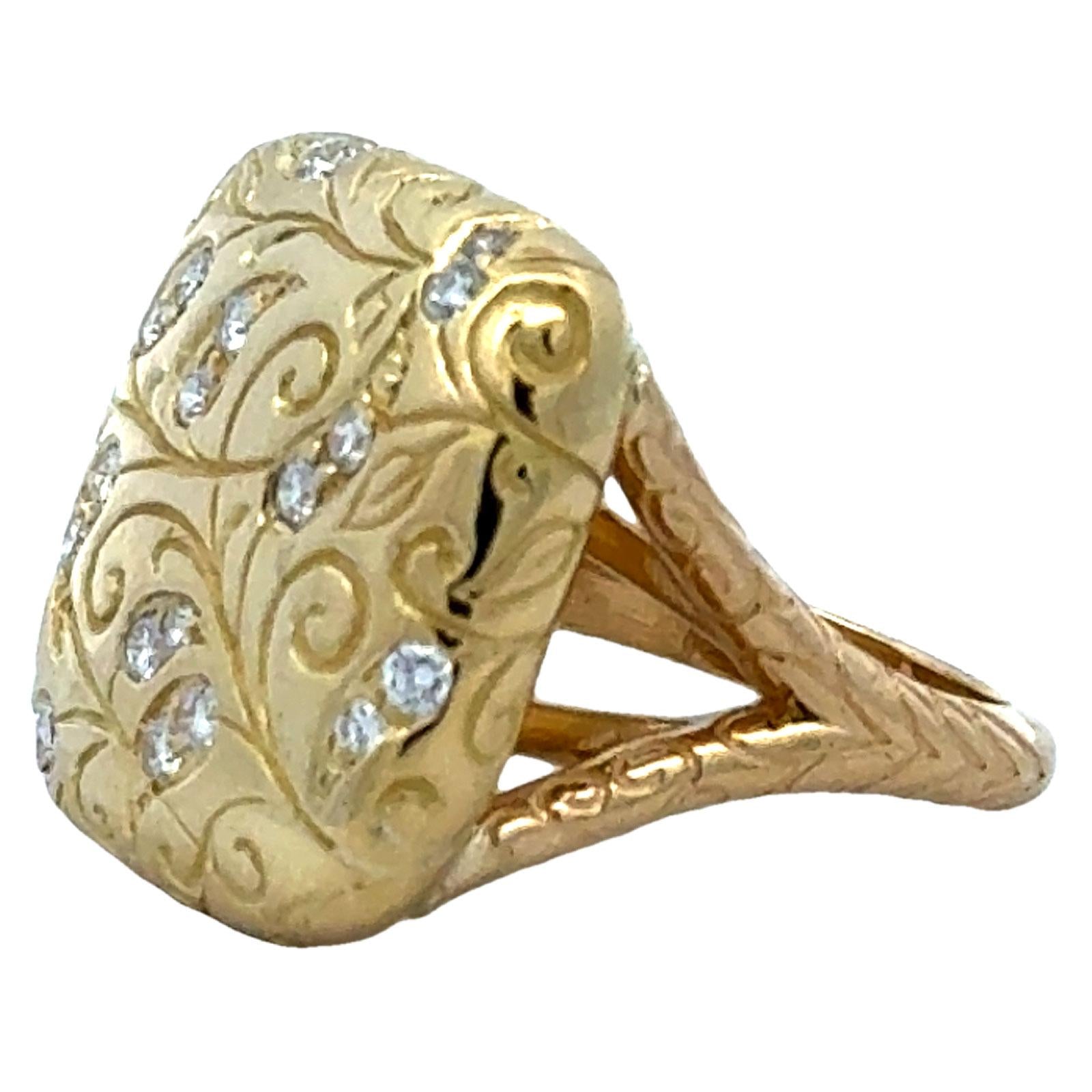 SeidenGang Diamond 18 Karat Yellow Gold Square Top Split Shank Ring