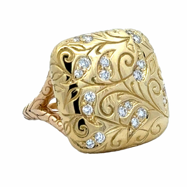 SeidenGang Diamond 18 Karat Yellow Gold Square Top Split Shank Ring