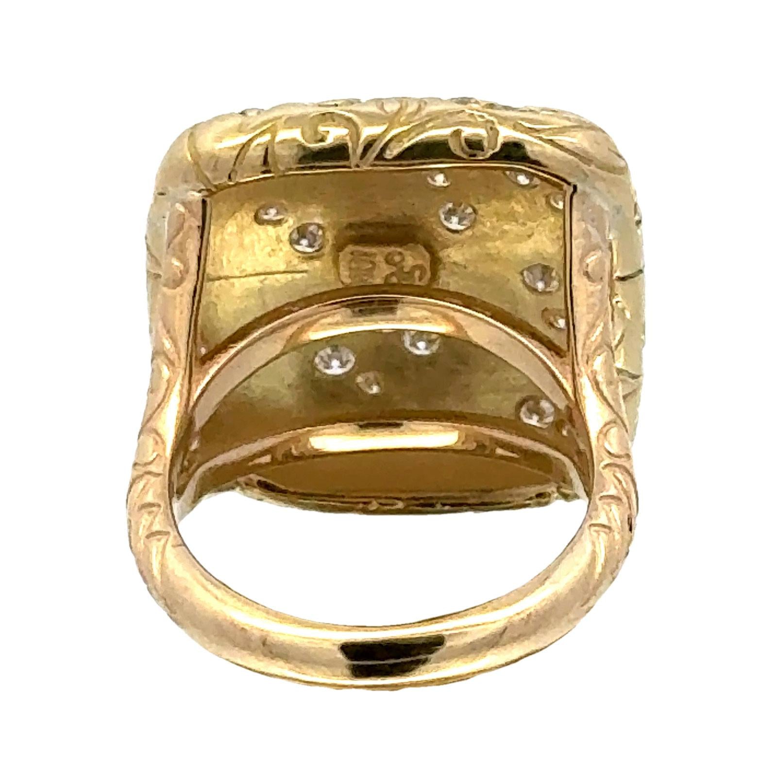 SeidenGang Diamond 18 Karat Yellow Gold Square Top Split Shank Ring