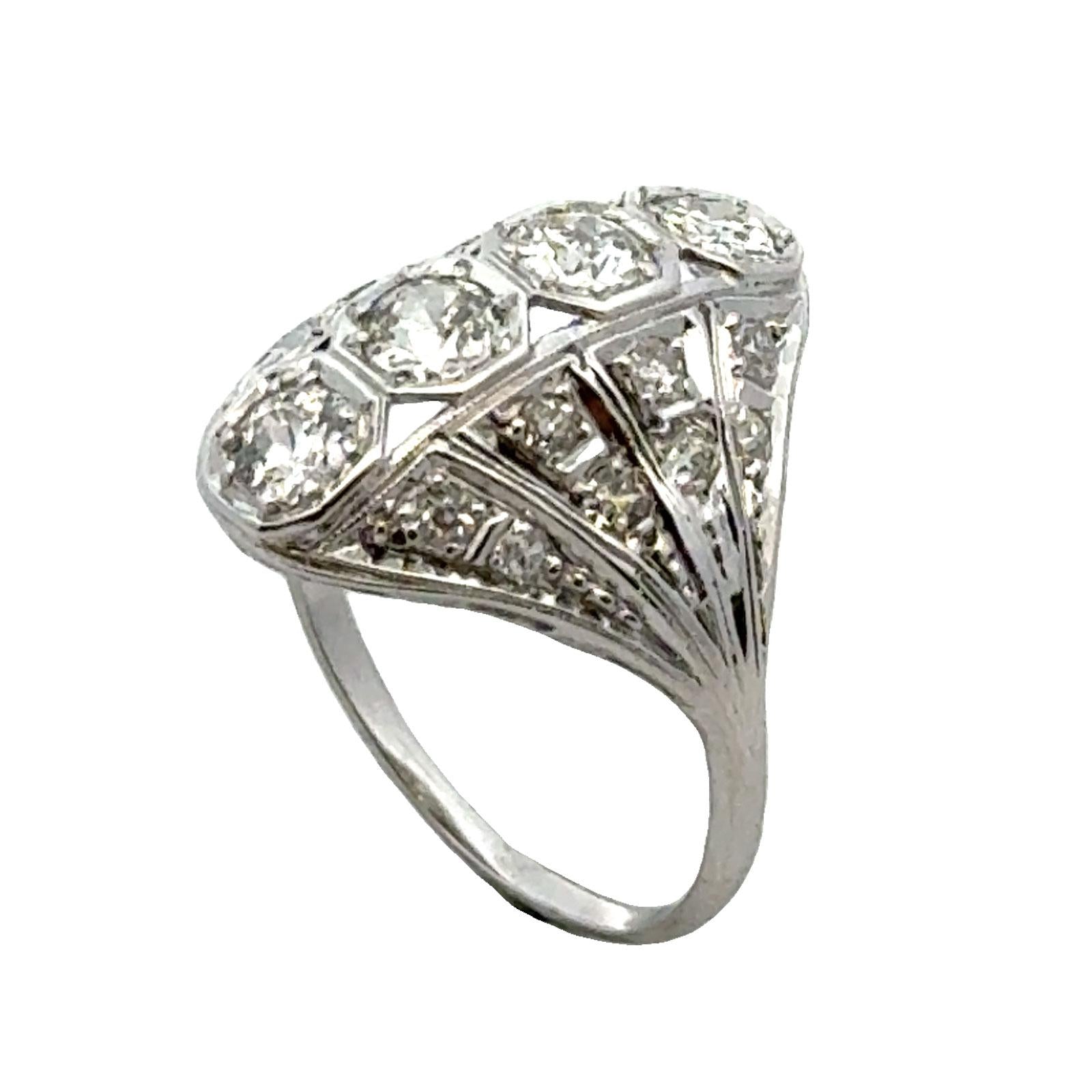 Early 20th Century Old European Cut Diamond Platinum Vintage Cocktail Ring