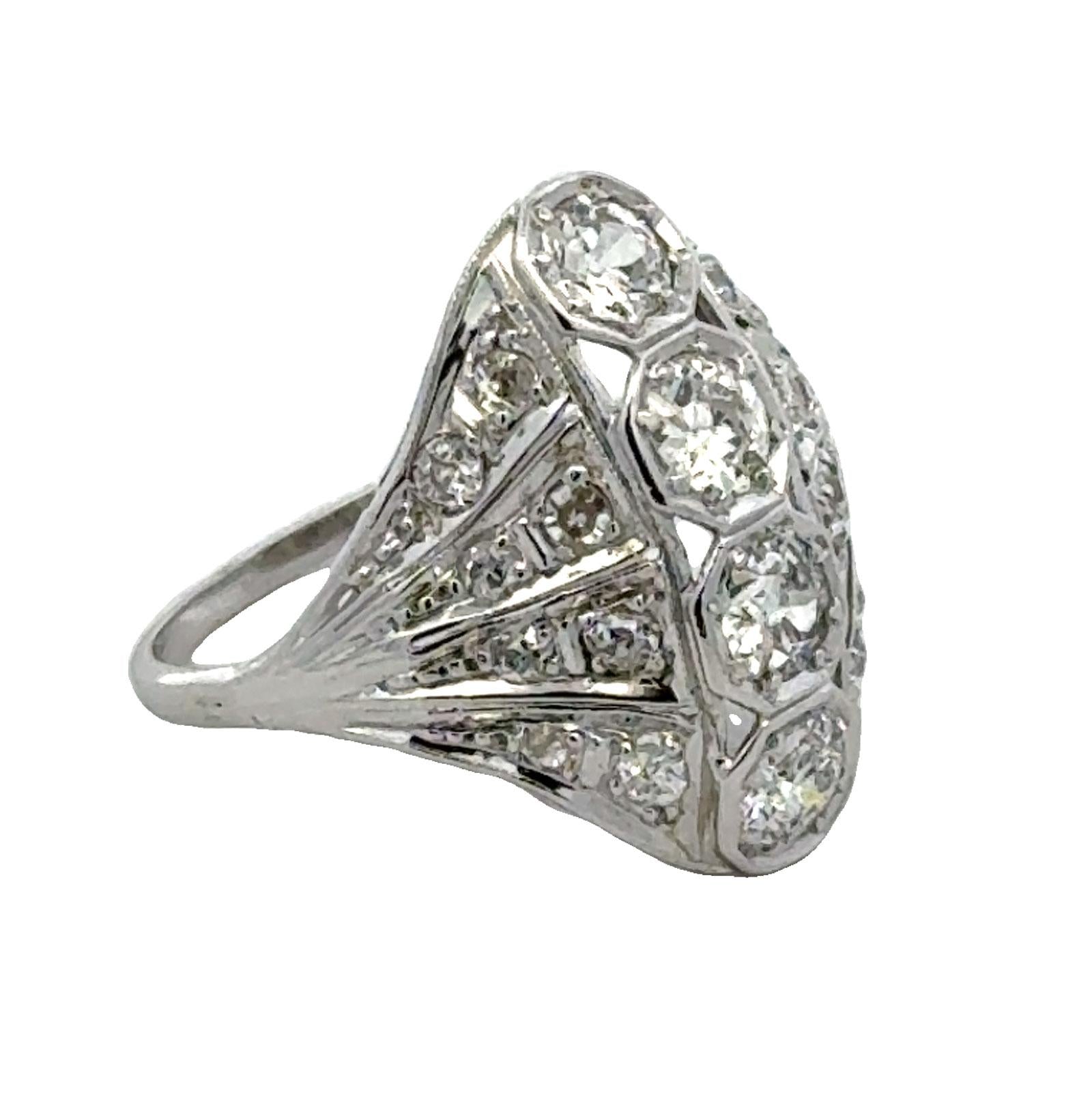 Early 20th Century Old European Cut Diamond Platinum Vintage Cocktail Ring