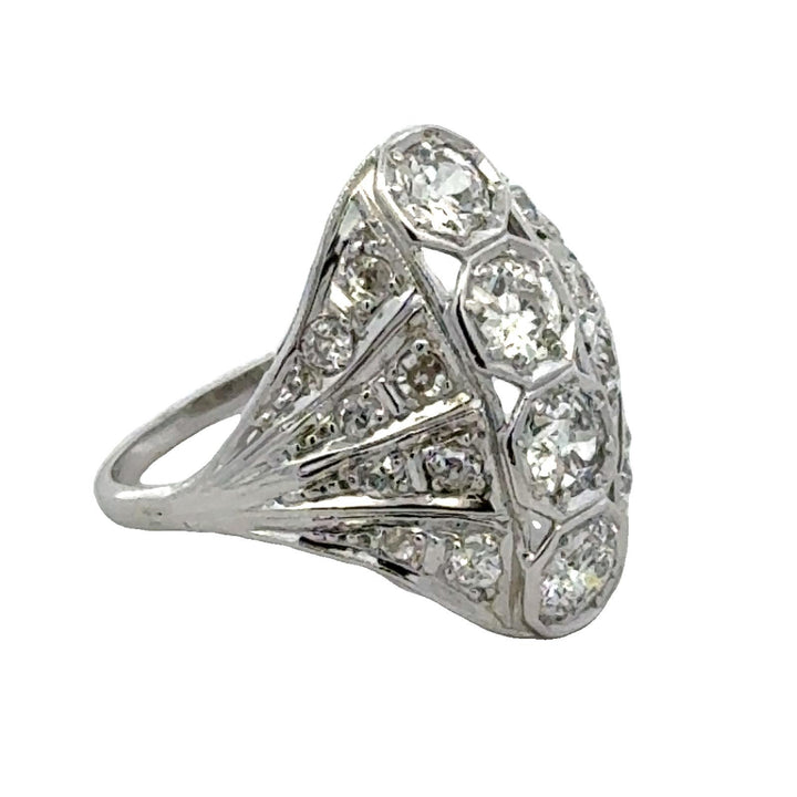 Early 20th Century Old European Cut Diamond Platinum Vintage Cocktail Ring