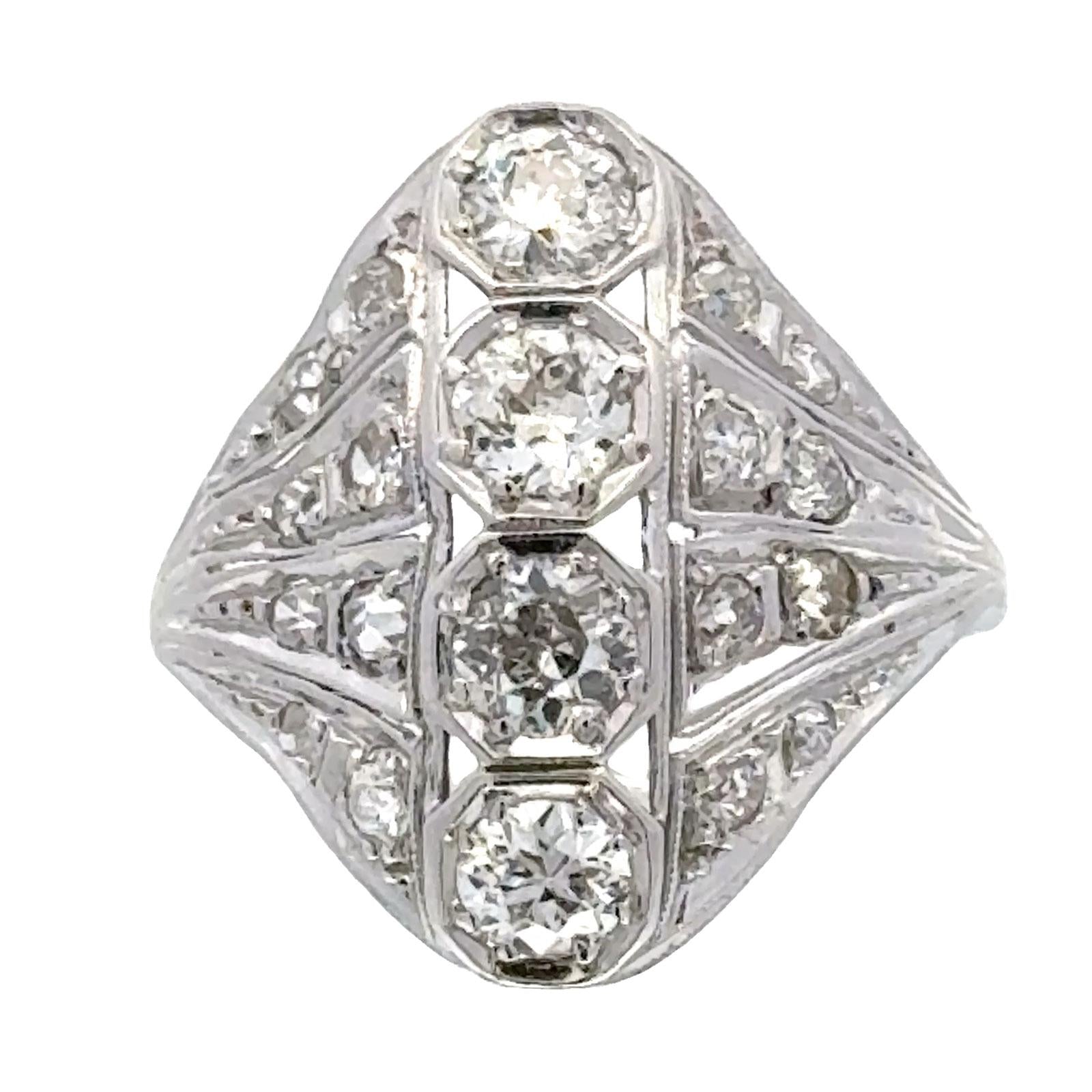 Early 20th Century Old European Cut Diamond Platinum Vintage Cocktail Ring