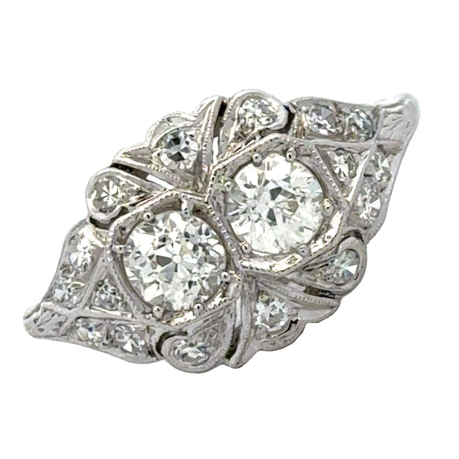 Art Deco Old European Cut Diamond Platinum Vintage Cocktail Ring