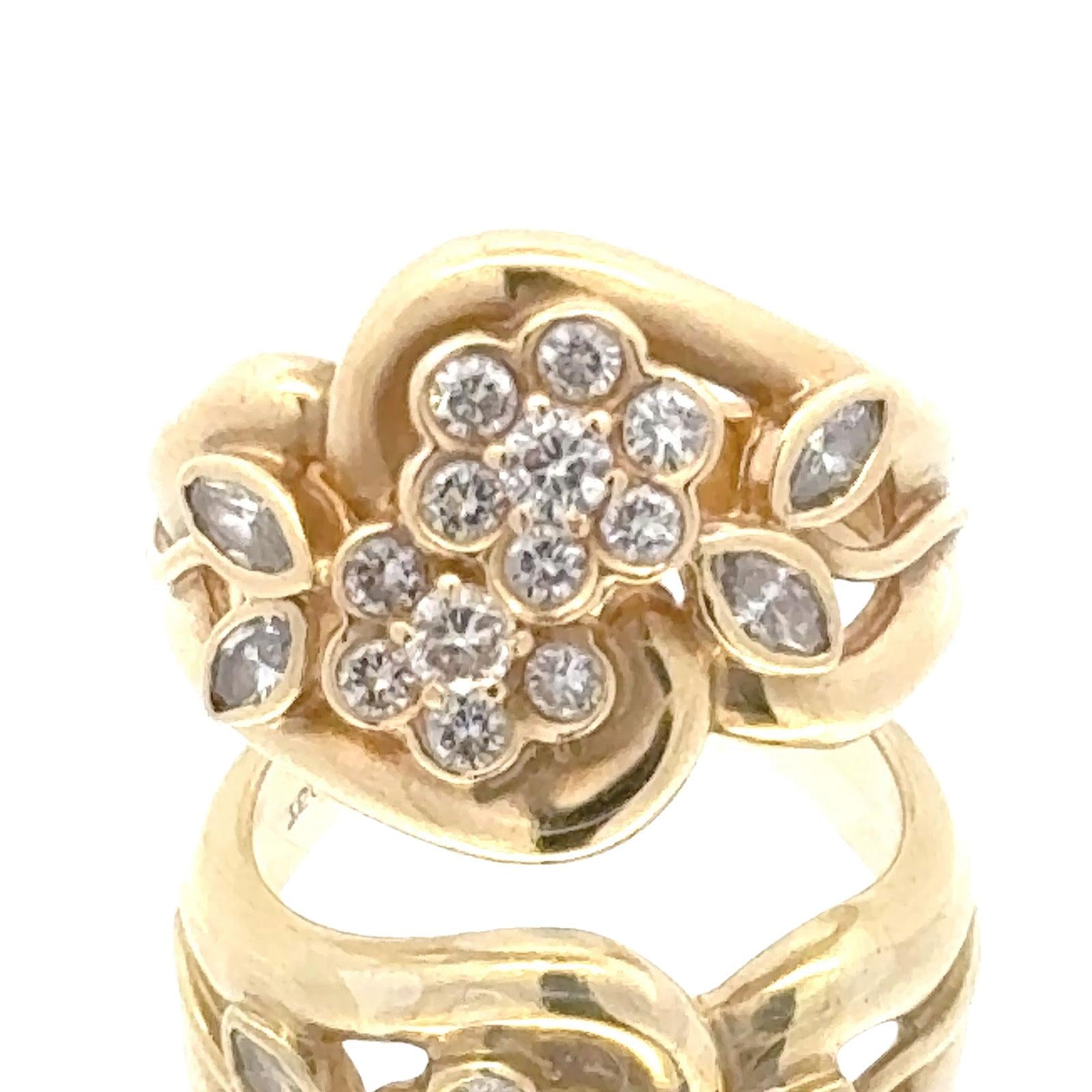 Diamond 18 Karat Yellow Gold Floral Design Ring