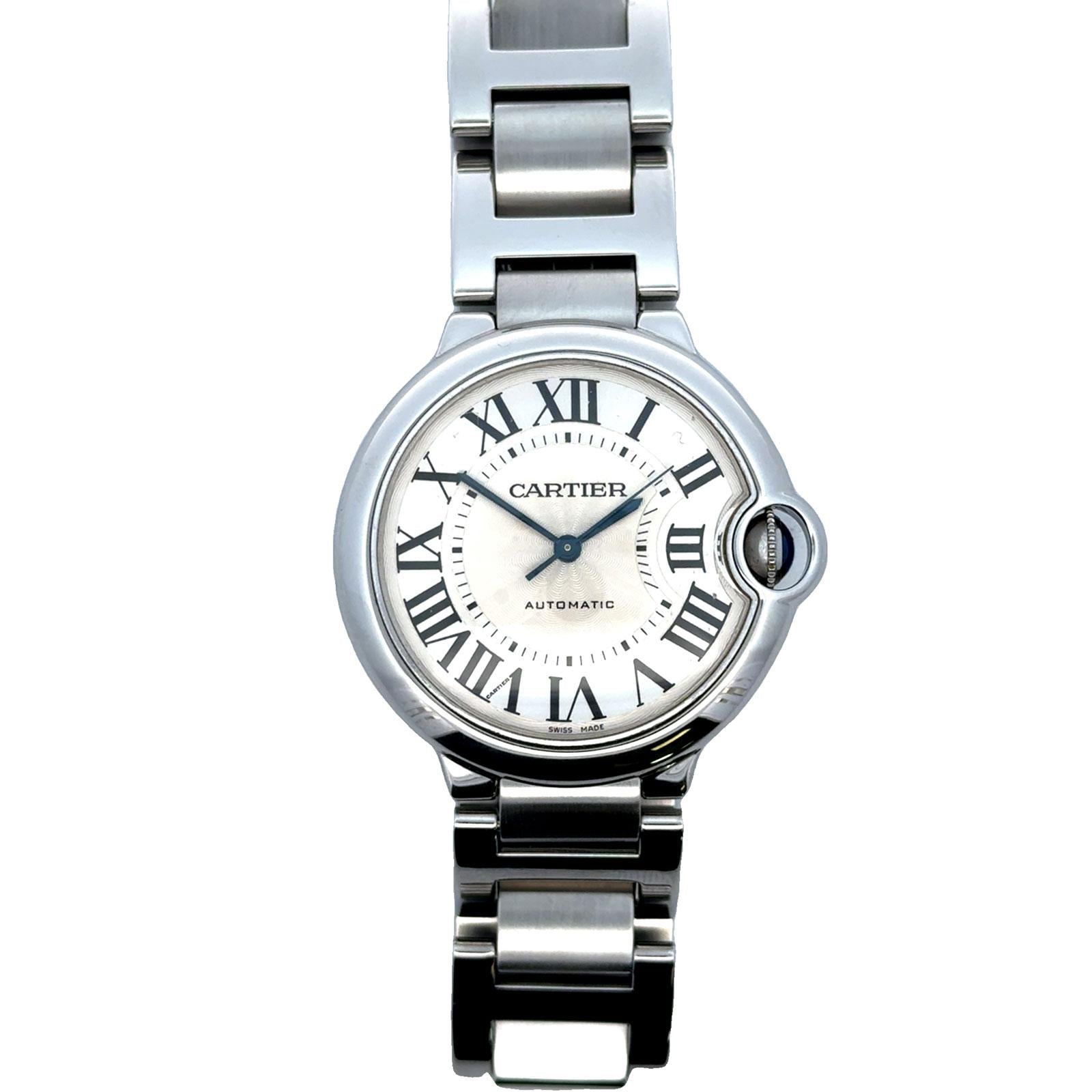 Cartier Ballon Bleu Stainless Steel 36mm Silver Roman Dial Automatic Watch