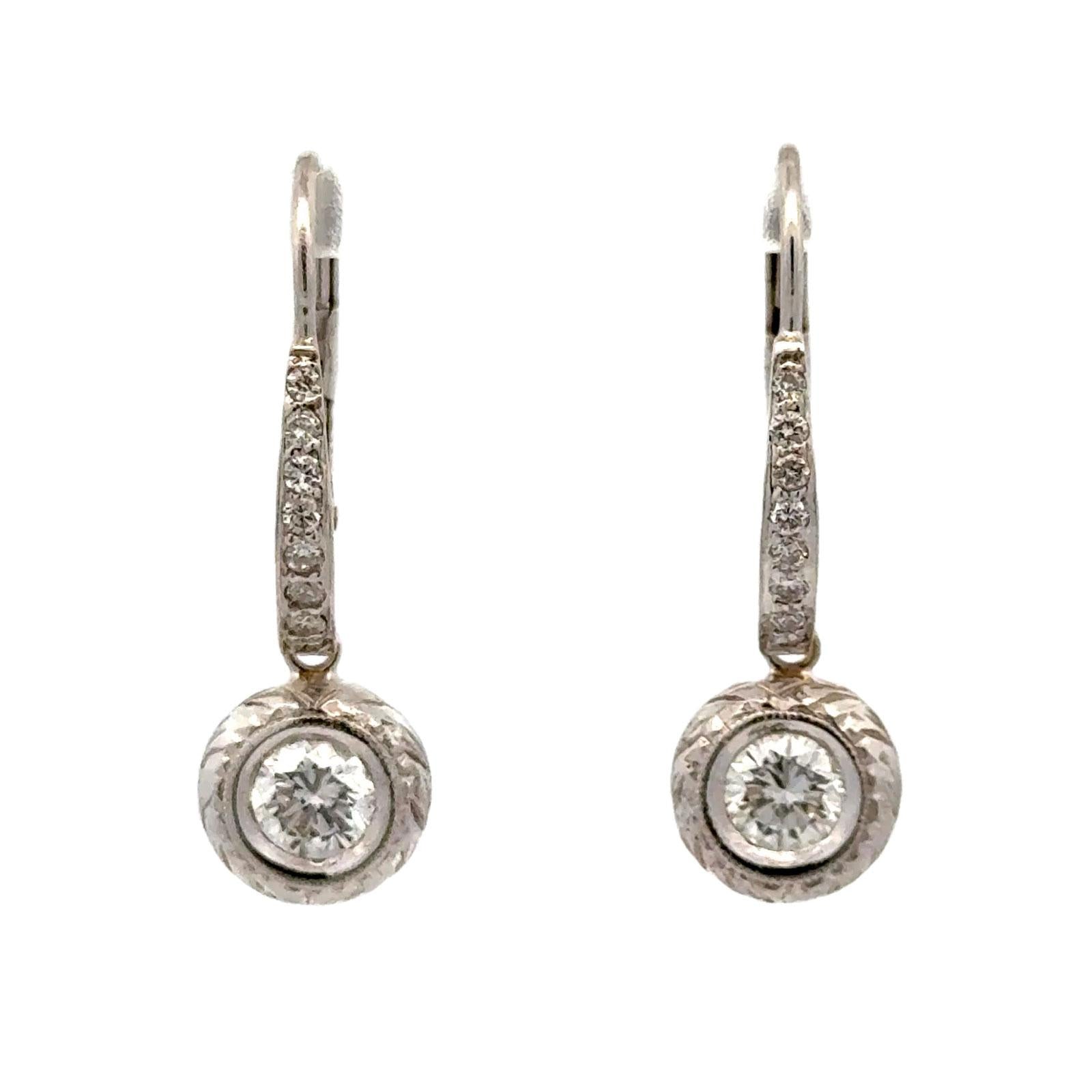 Modern Bezel Set Diamond 18 Karat White Gold Dangle Drop Earrings