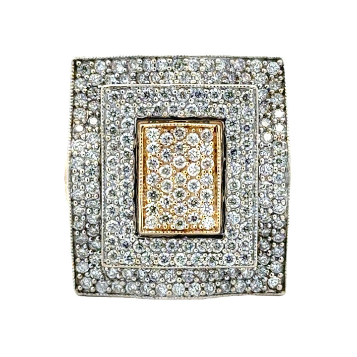 Square Top Pavé Diamond 14 Karat Two Tone Gold Cocktail Statement Modern Ring