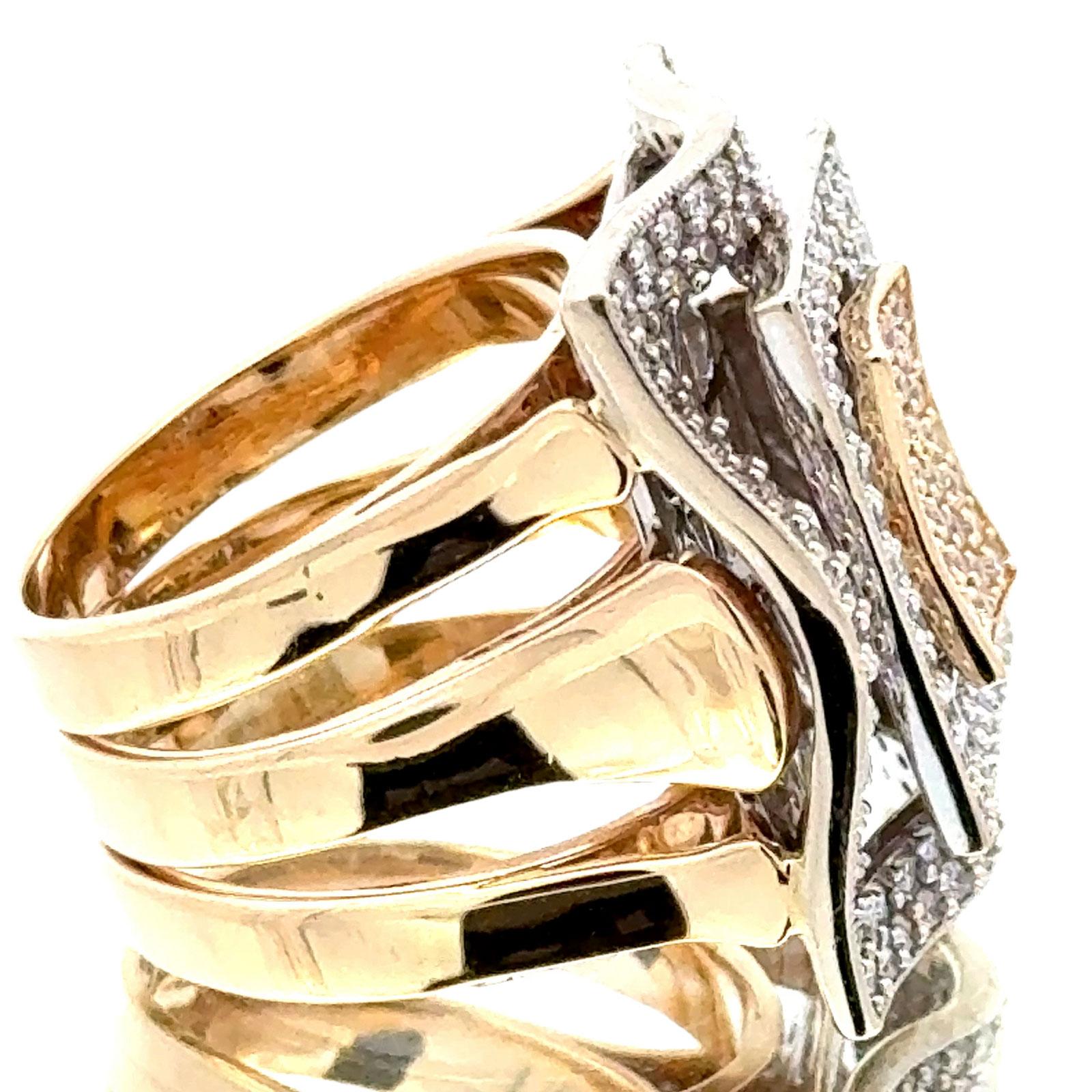 Square Top Pavé Diamond 14 Karat Two Tone Gold Cocktail Statement Modern Ring