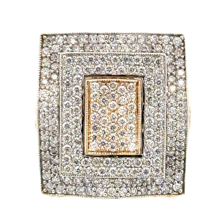 Square Top Pavé Diamond 14 Karat Two Tone Gold Cocktail Statement Modern Ring