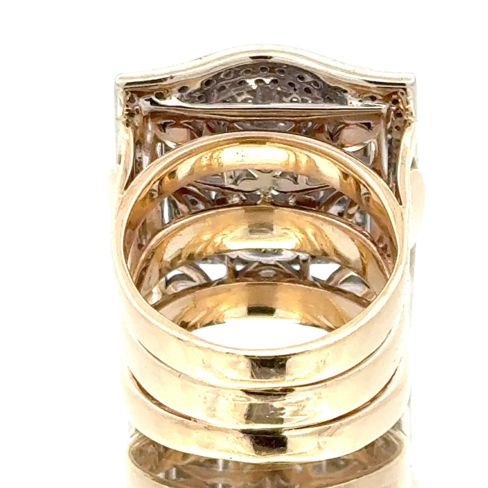 Square Top Pavé Diamond 14 Karat Two Tone Gold Cocktail Statement Modern Ring