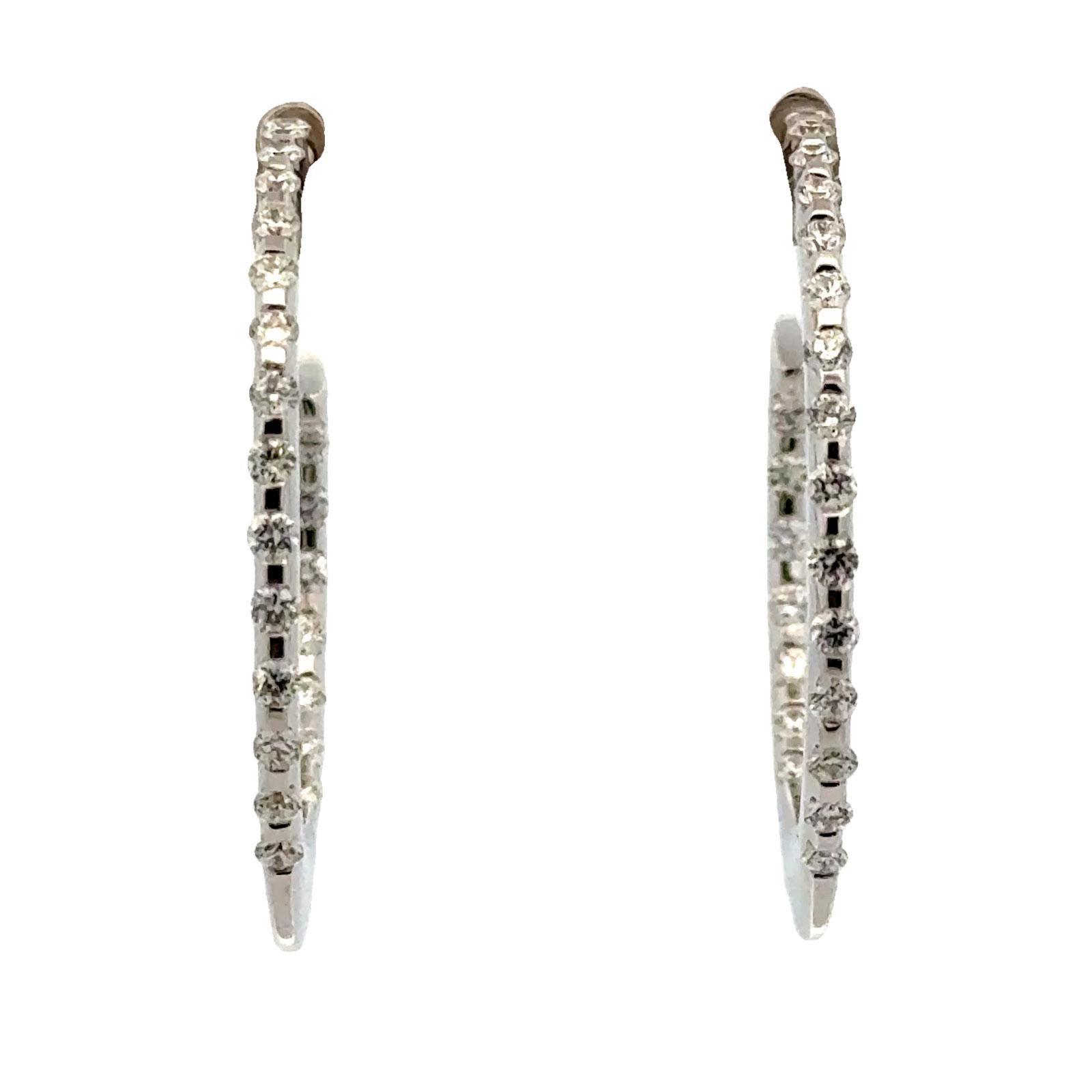 21st Century Diamond In & Out 18 Karat White Gold Thin Hoop Modern Earrings
