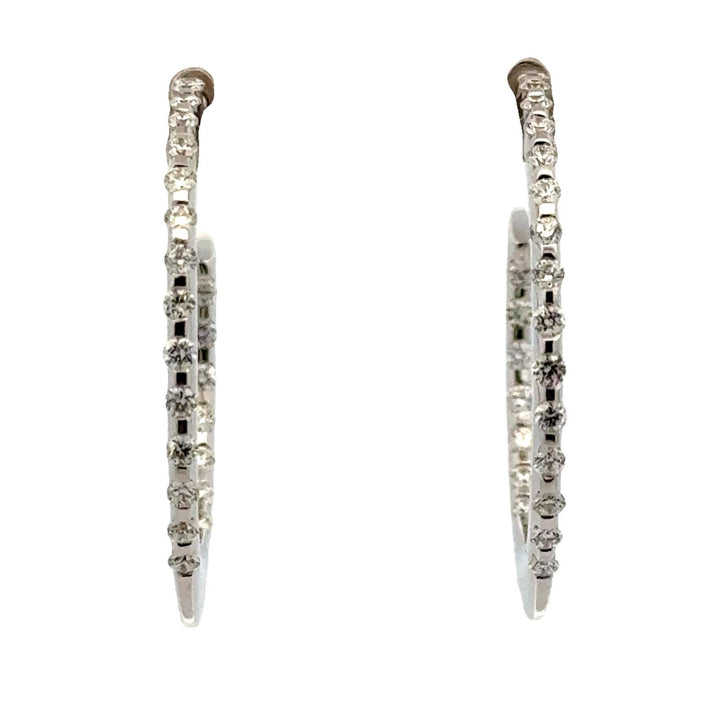 21st Century Diamond In & Out 18 Karat White Gold Thin Hoop Modern Earrings