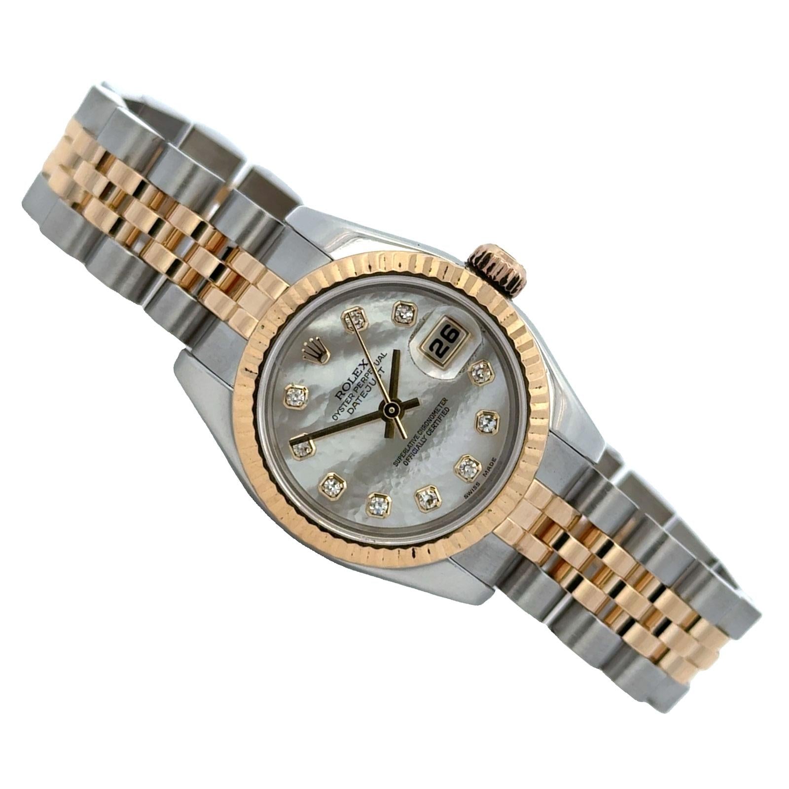 Rolex Ladys 26mm Datejust 179173 Mother Of Pearl Diamond Dial Two-Tone Modern