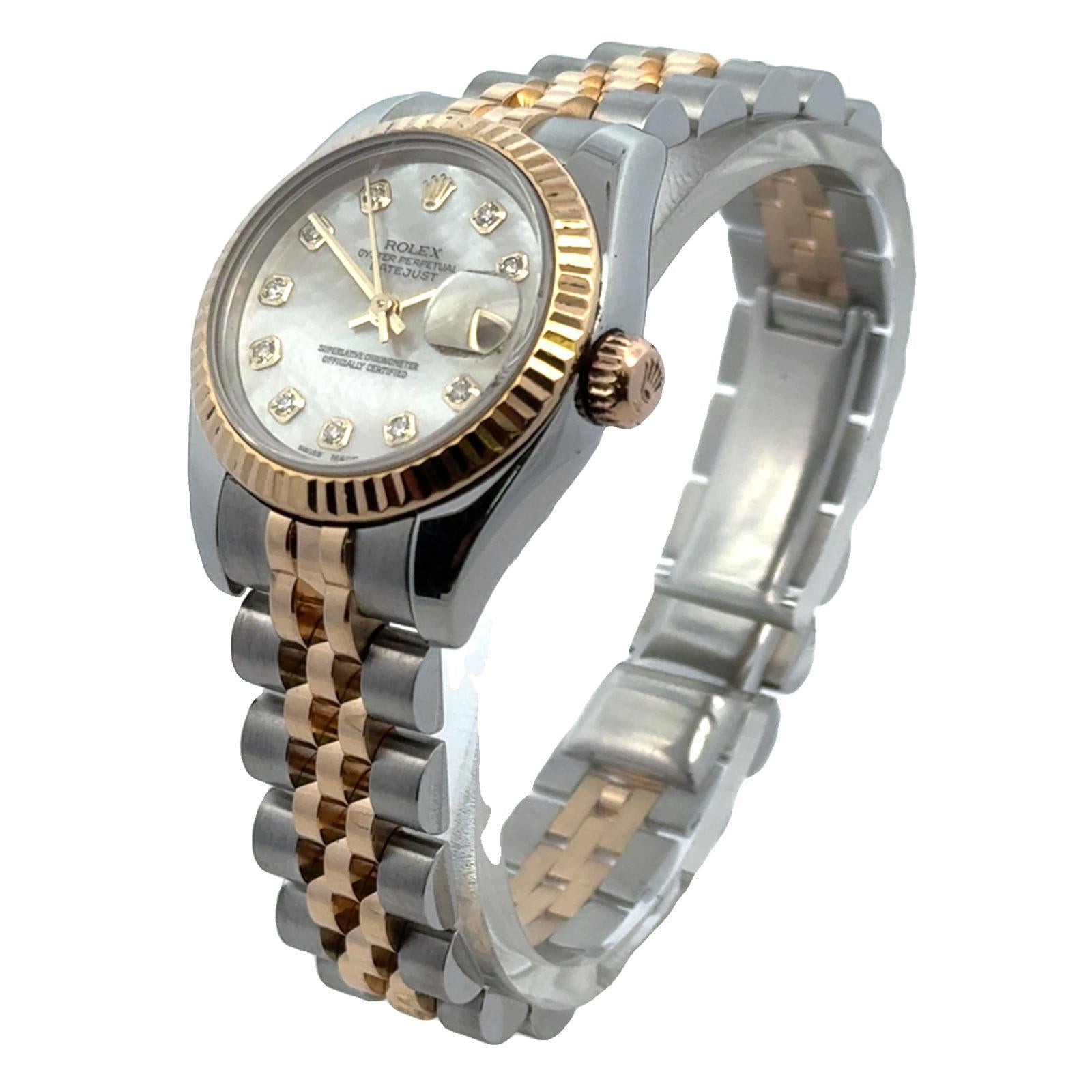 Rolex Ladys 26mm Datejust 179173 Mother Of Pearl Diamond Dial Two-Tone Modern