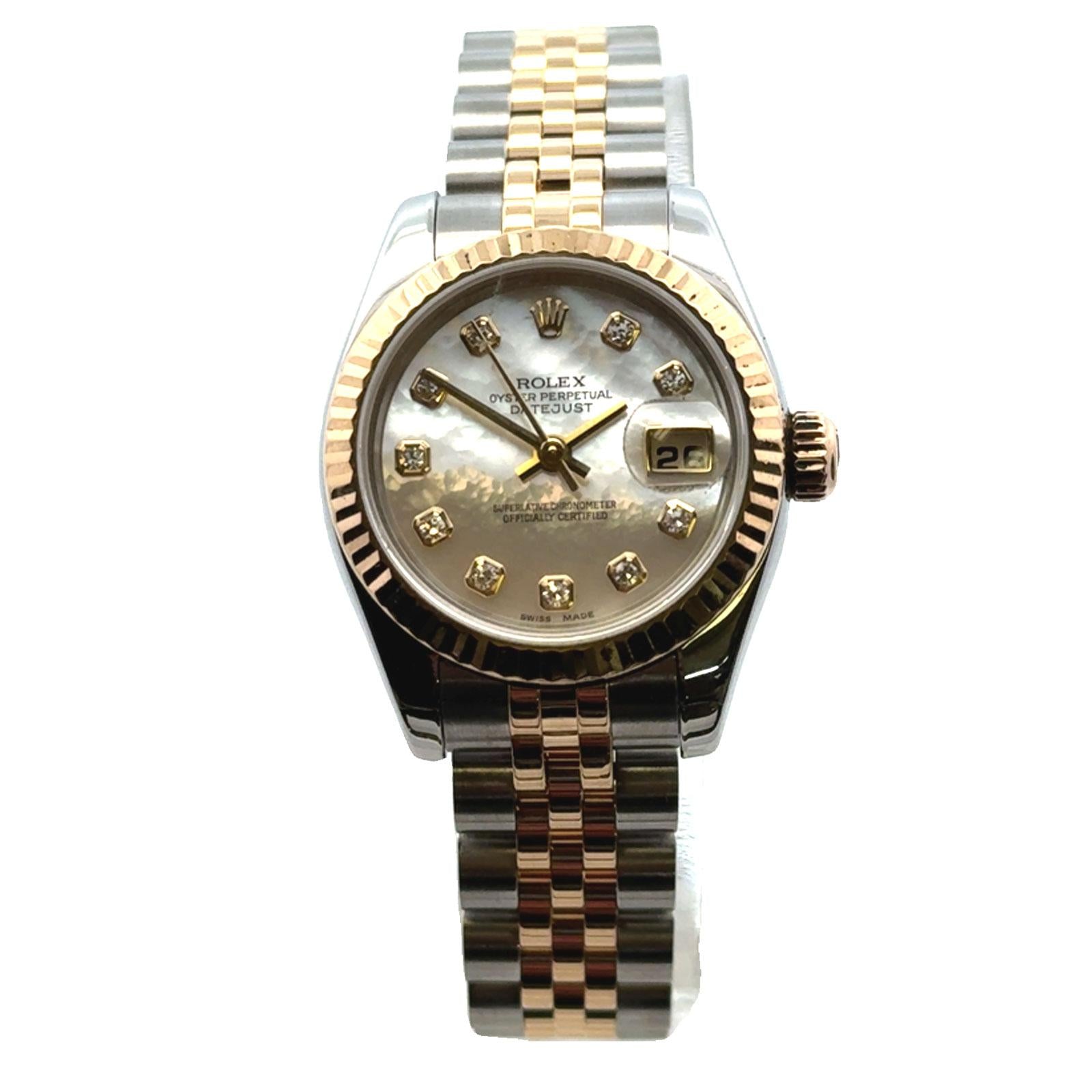 Rolex Ladys 26mm Datejust 179173 Mother Of Pearl Diamond Dial Two-Tone Modern
