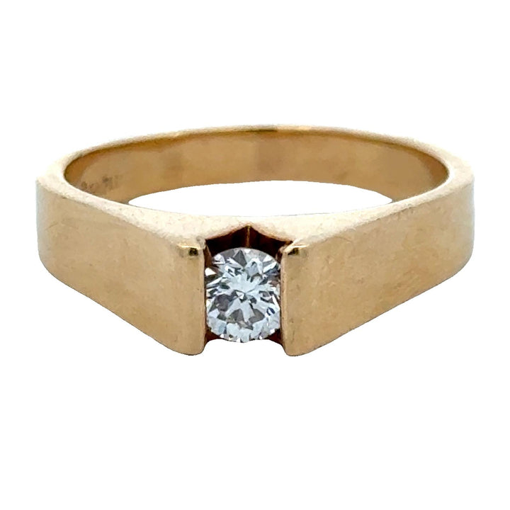 Gents Diamond 14 Karat Yellow Gold Solitaire Modern Ring