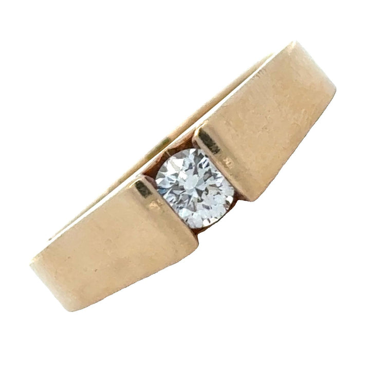 Gents Diamond 14 Karat Yellow Gold Solitaire Modern Ring