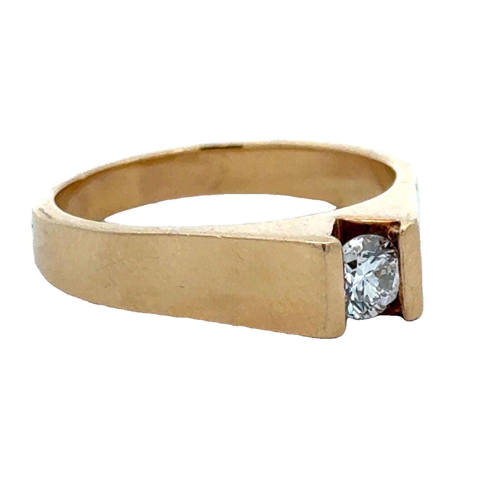 Gents Diamond 14 Karat Yellow Gold Solitaire Modern Ring