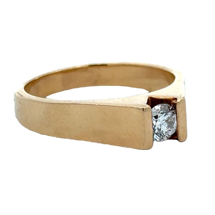 Gents Diamond 14 Karat Yellow Gold Solitaire Modern Ring